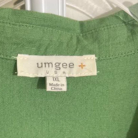 Umgee + Green and Light Blue Linen Blend Dip Dye Dress - Size 1XL - Picture 2 of 5